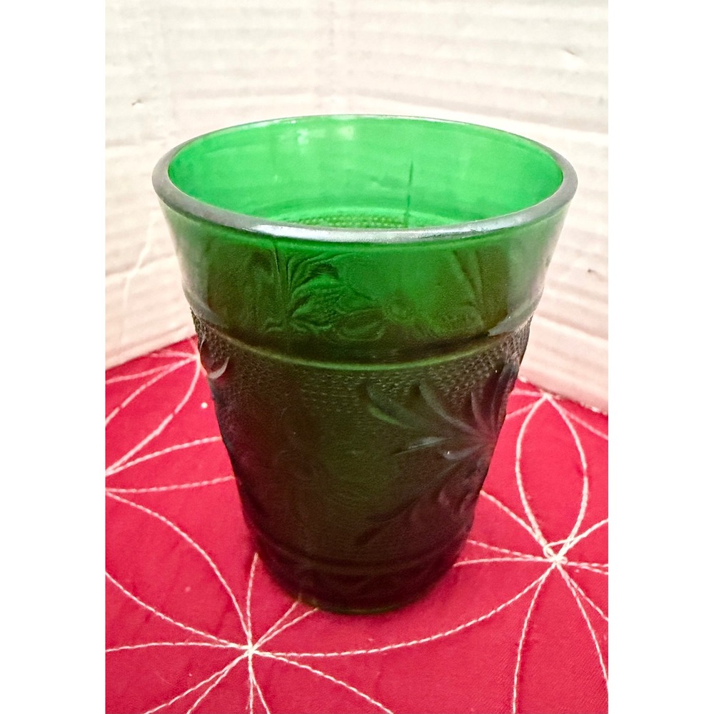 Vtg Anchor Hocking Sandwich Juice Glass Tumbler Embossed Floral Scroll